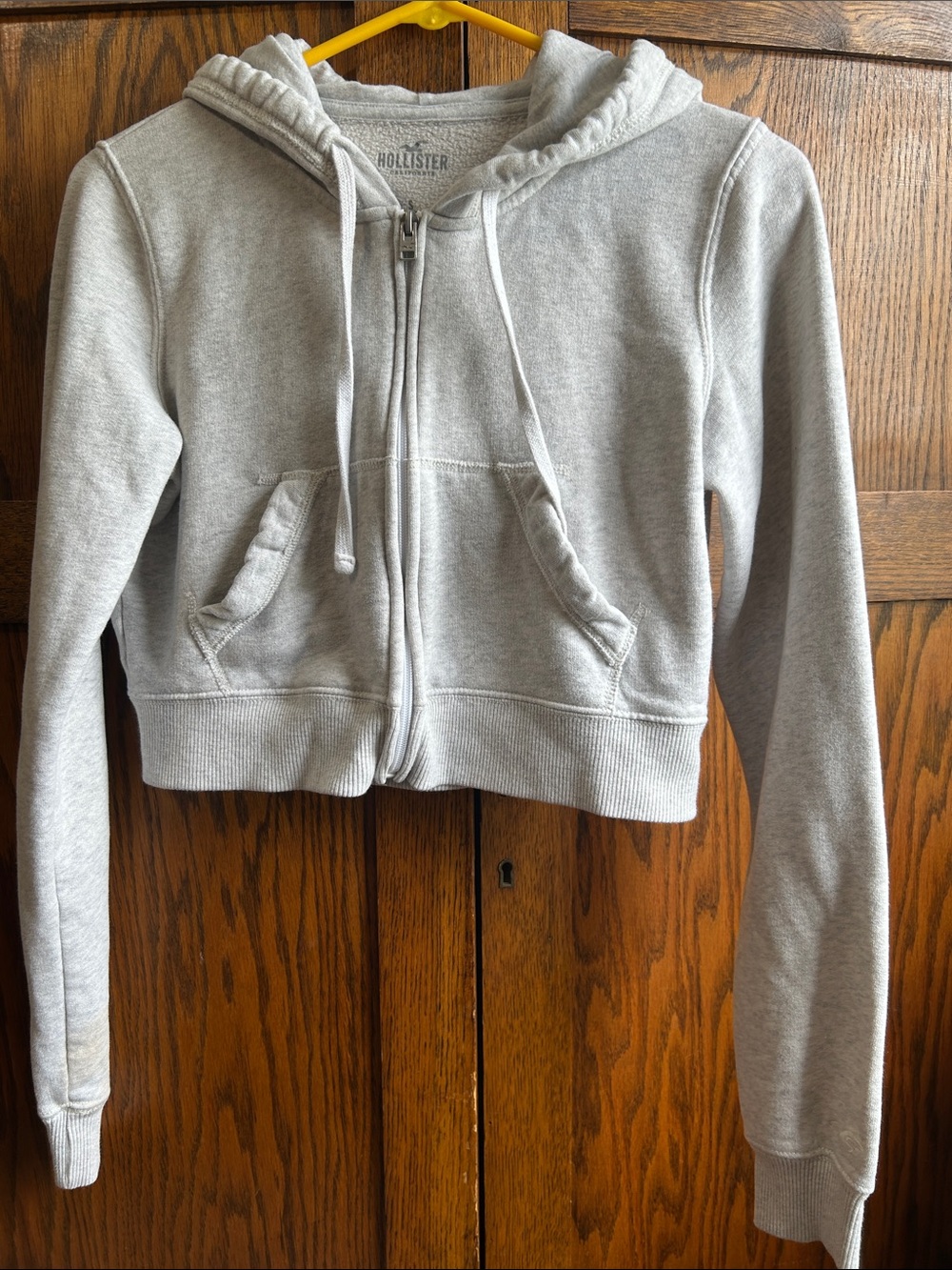 Hollister Gray Cropped Zip-Up Hoodie